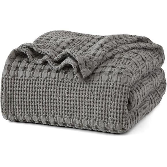 100% Cotton Waffle Weave Blanket King Size for Bed, Lightweight Washed Cotton - Picture 1 of 7